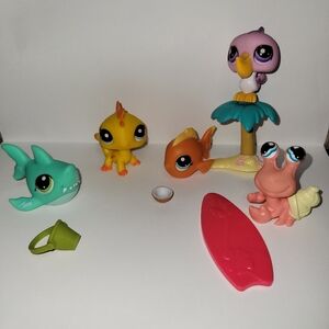 Littlest Pet Shop Lot Fish Shark Pelican Hermit Crab Lizard